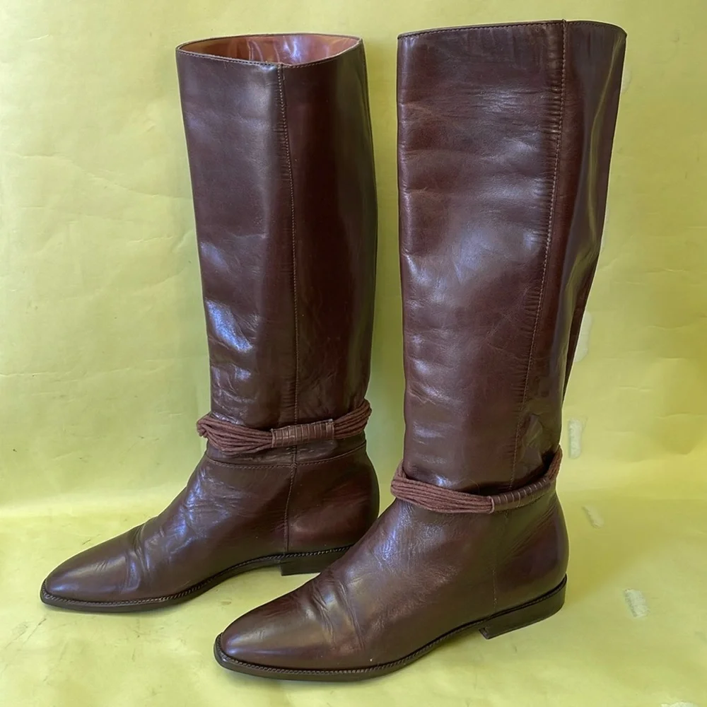 Vintage dark brown Flex distressed leather pull on riding boots